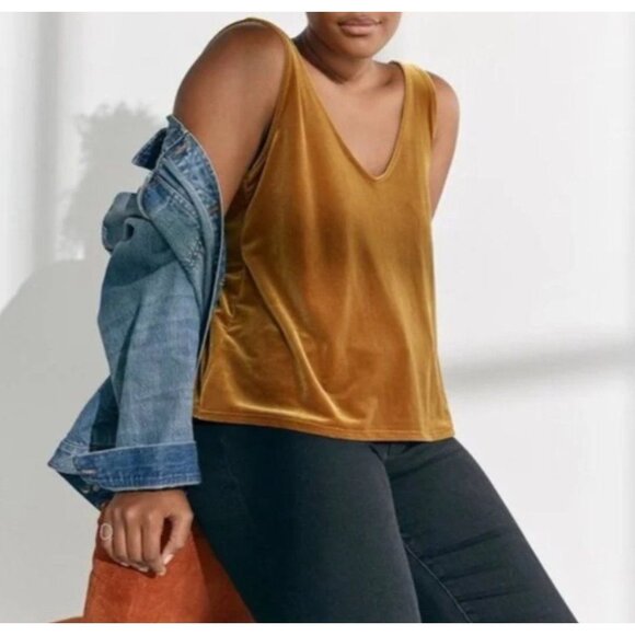 Madewell Velvet Pullover Cami V Neck Sleeveless Crop Gold Color Sz L - Picture 1 of 8